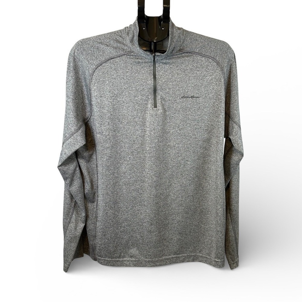 Eddie Bauer Motion FreeDry Mens Gray Heather‎ Quarter Zip Pullover Large L